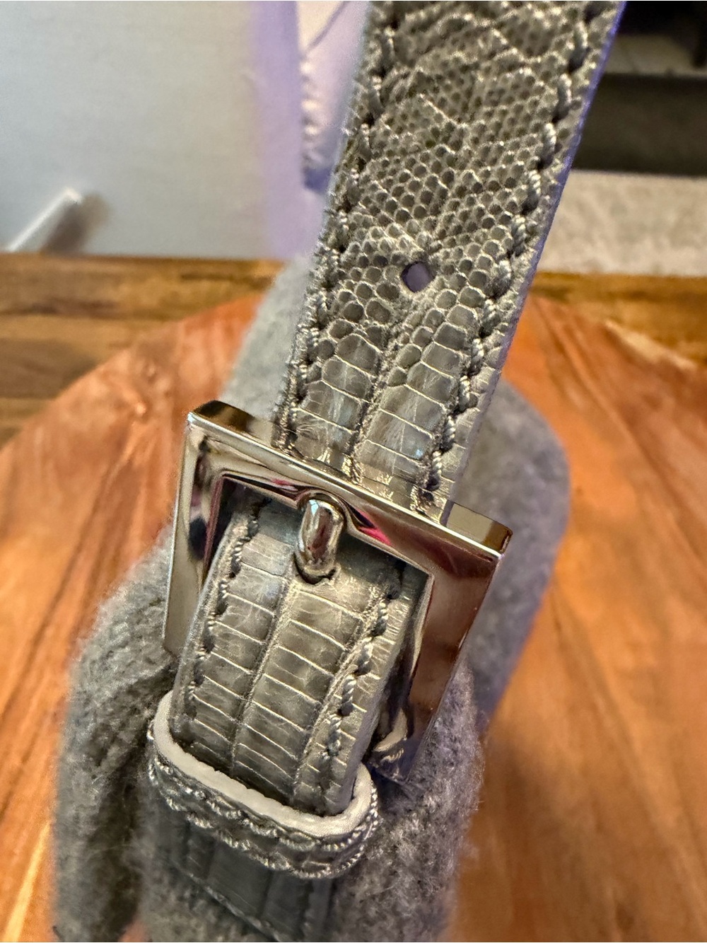 Fendi Gray Cashmere Wool Shoulder Bag with Snakeskin Leather and Silver Hardware - Picture 3 of 11